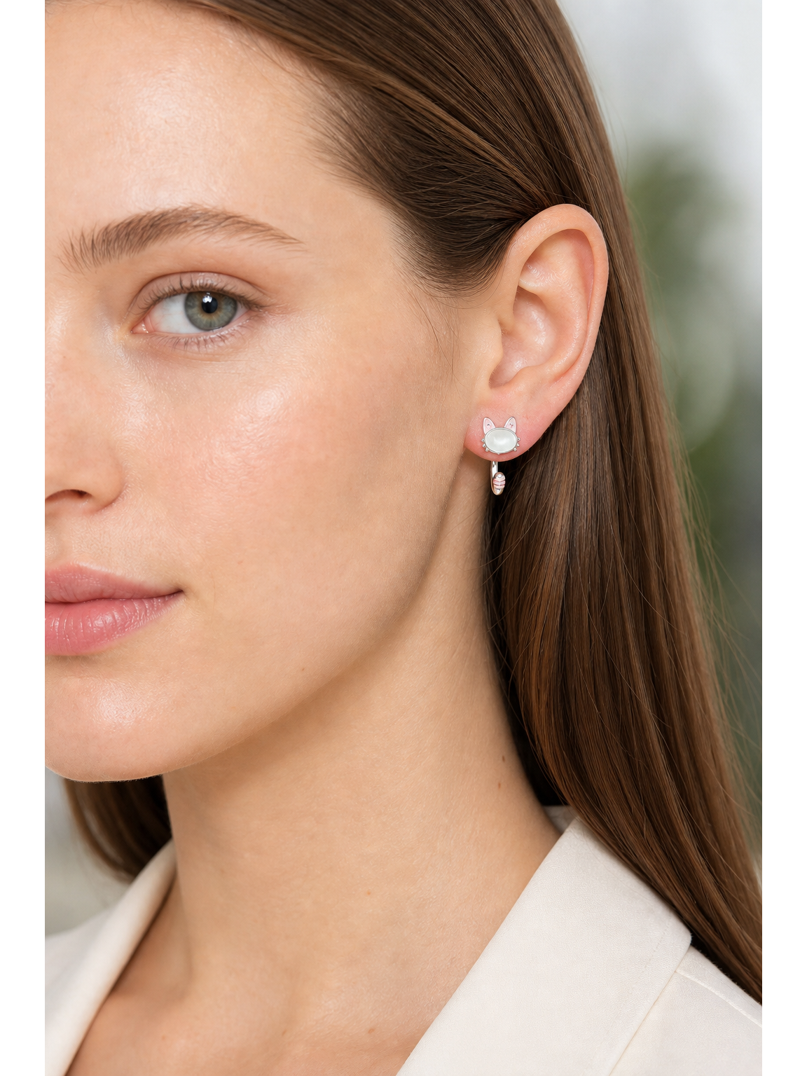Plated Pink Cat Rhodium with Sterling Silver Posts Earring 2