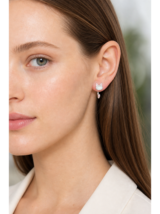 Plated Pink Cat Rhodium with Sterling Silver Posts Earring 2