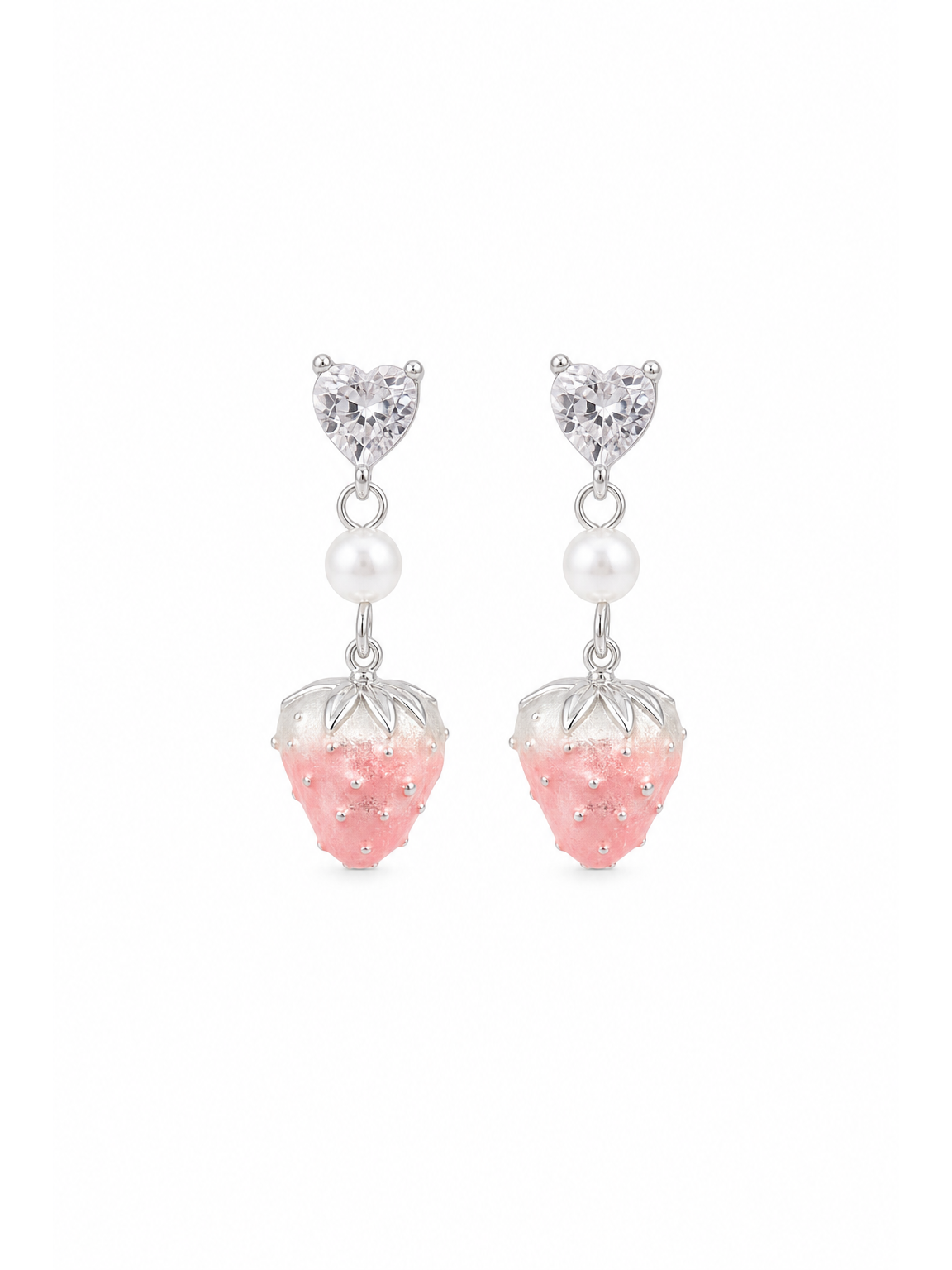 Plated Pink Gradient Strawberry Drop With Zircon And Pearl Rhodium with Sterling Silver P… 1