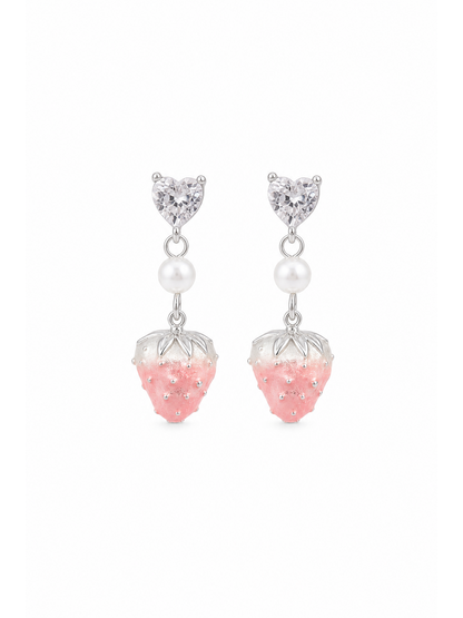 Plated Pink Gradient Strawberry Drop With Zircon And Pearl Rhodium with Sterling Silver P… 1