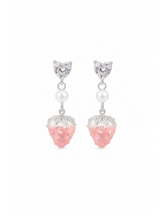 Plated Pink Gradient Strawberry Drop With Zircon And Pearl Rhodium with Sterling Silver P… 1