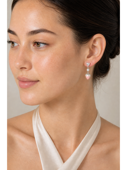 Plated Pink Gradient Strawberry Drop With Zircon And Pearl Rhodium with Sterling Silver P… 3