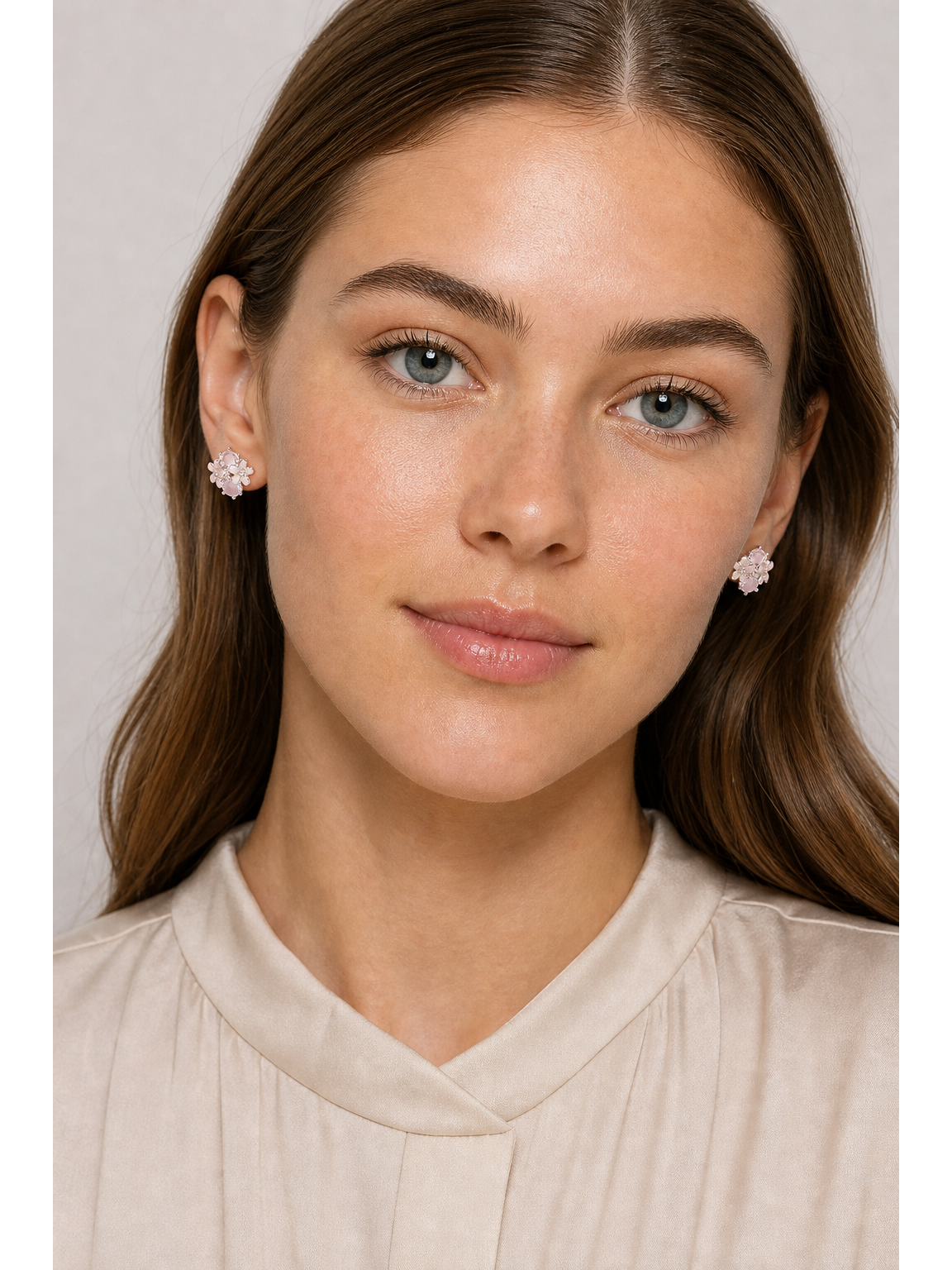 Pink Zircon Flower Rhodium with Sterling Silver Posts Earring 2