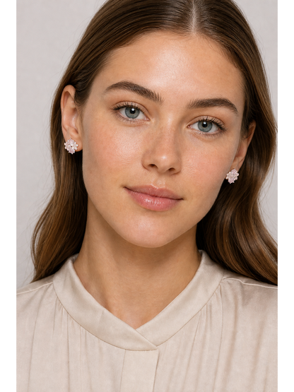 Pink Zircon Flower Rhodium with Sterling Silver Posts Earring 2