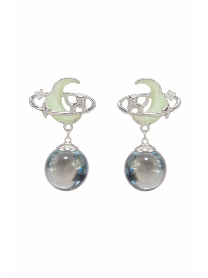 Planet And Moon Drop Rhodium with Sterling Silver Posts Earring 1