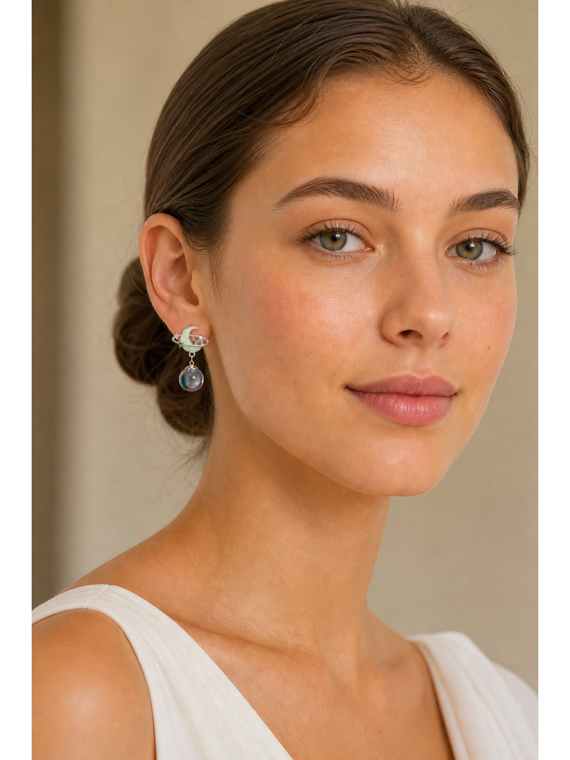 Planet And Moon Drop Rhodium with Sterling Silver Posts Earring 2