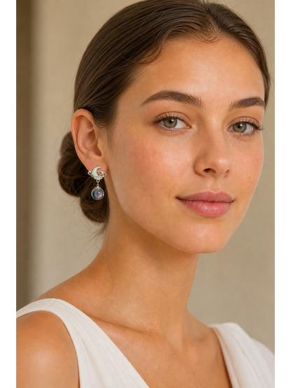 Planet And Moon Drop Rhodium with Sterling Silver Posts Earring 2