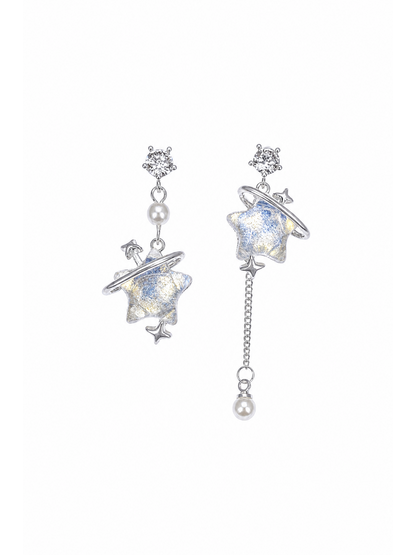 Plated Asymmetric Planet Star Drop Rhodium with Sterling Silver Posts Earring 1