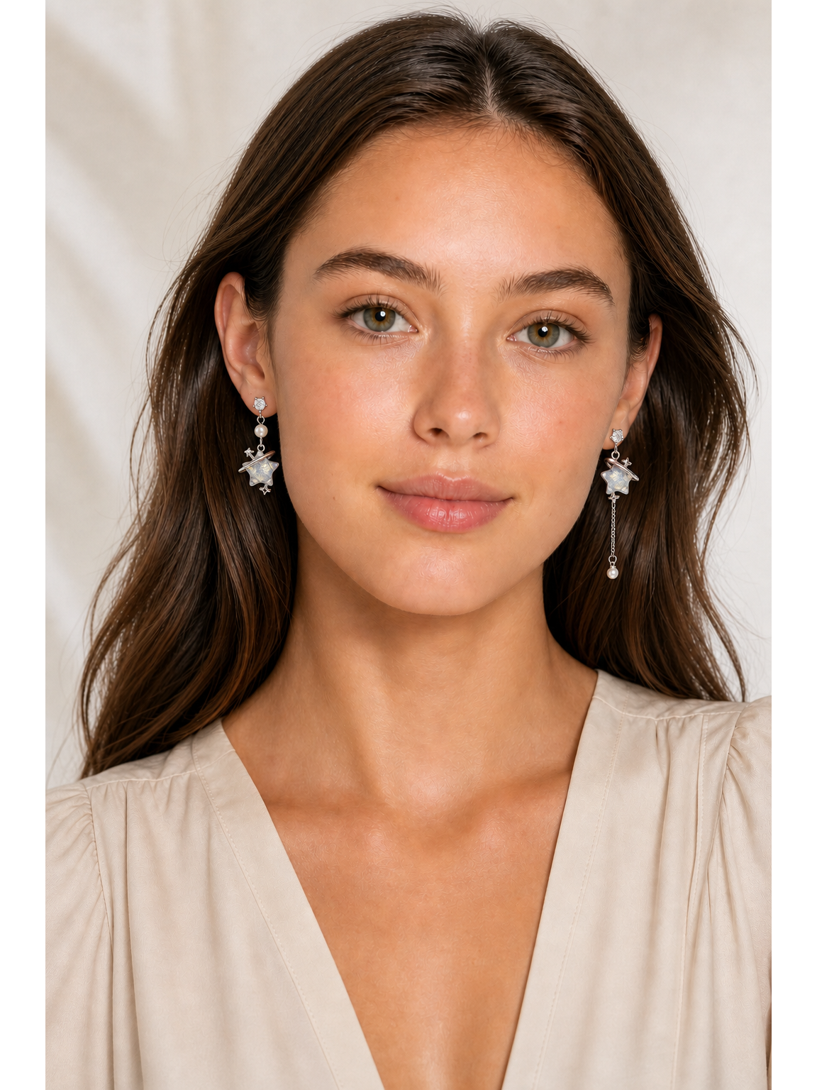 Plated Asymmetric Planet Star Drop Rhodium with Sterling Silver Posts Earring 2