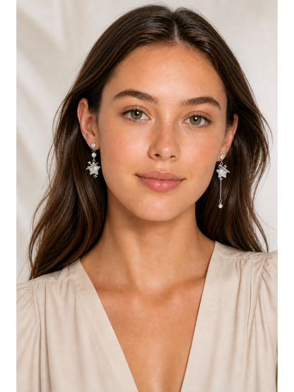 Plated Asymmetric Planet Star Drop Rhodium with Sterling Silver Posts Earring 2