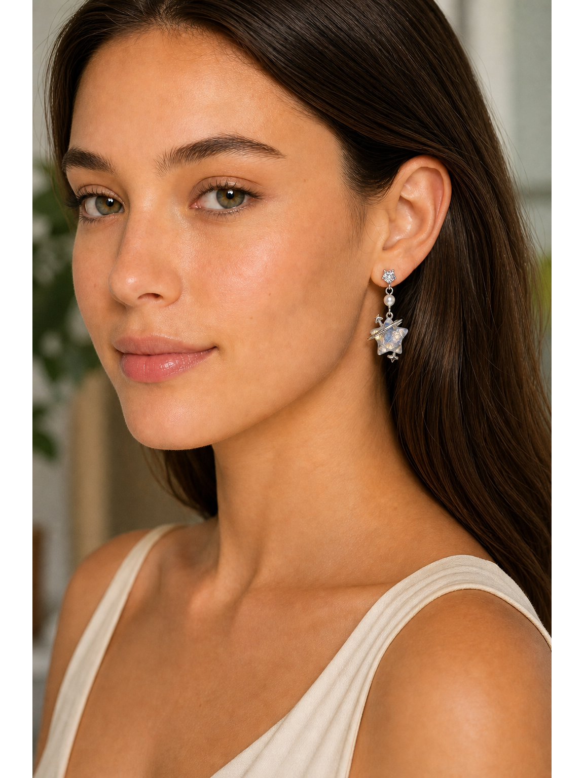 Plated Asymmetric Planet Star Drop Rhodium with Sterling Silver Posts Earring 3