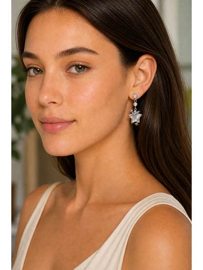 Plated Asymmetric Planet Star Drop Rhodium with Sterling Silver Posts Earring 3