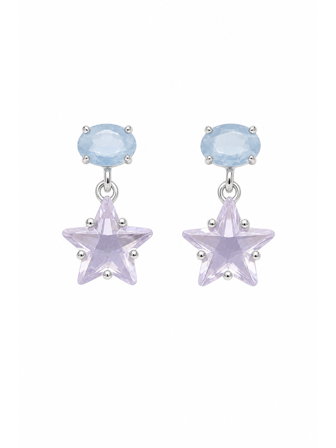 Plated Blue And Lilac Star Drop Rhodium with Sterling Silver Posts Earring 1