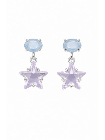 Plated Blue And Lilac Star Drop Rhodium with Sterling Silver Posts Earring 1