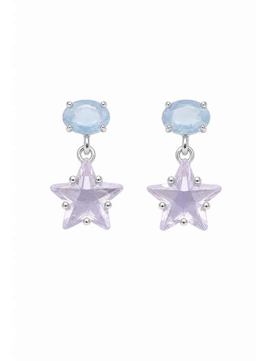 Plated Blue And Lilac Star Drop Rhodium with Sterling Silver Posts Earring 1