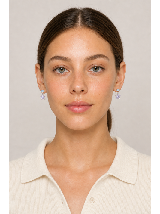 Plated Blue And Lilac Star Drop Rhodium with Sterling Silver Posts Earring 2