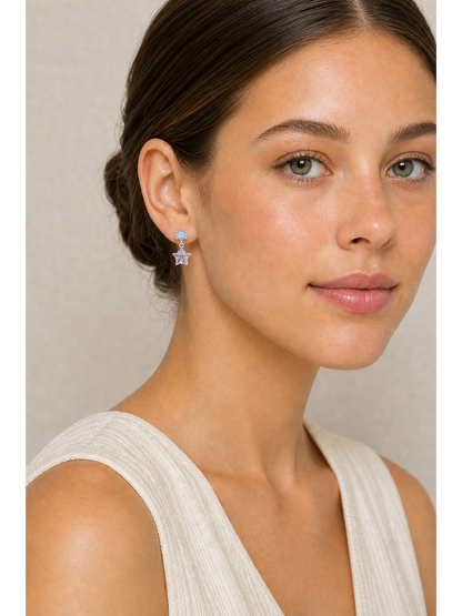 Plated Blue And Lilac Star Drop Rhodium with Sterling Silver Posts Earring 3
