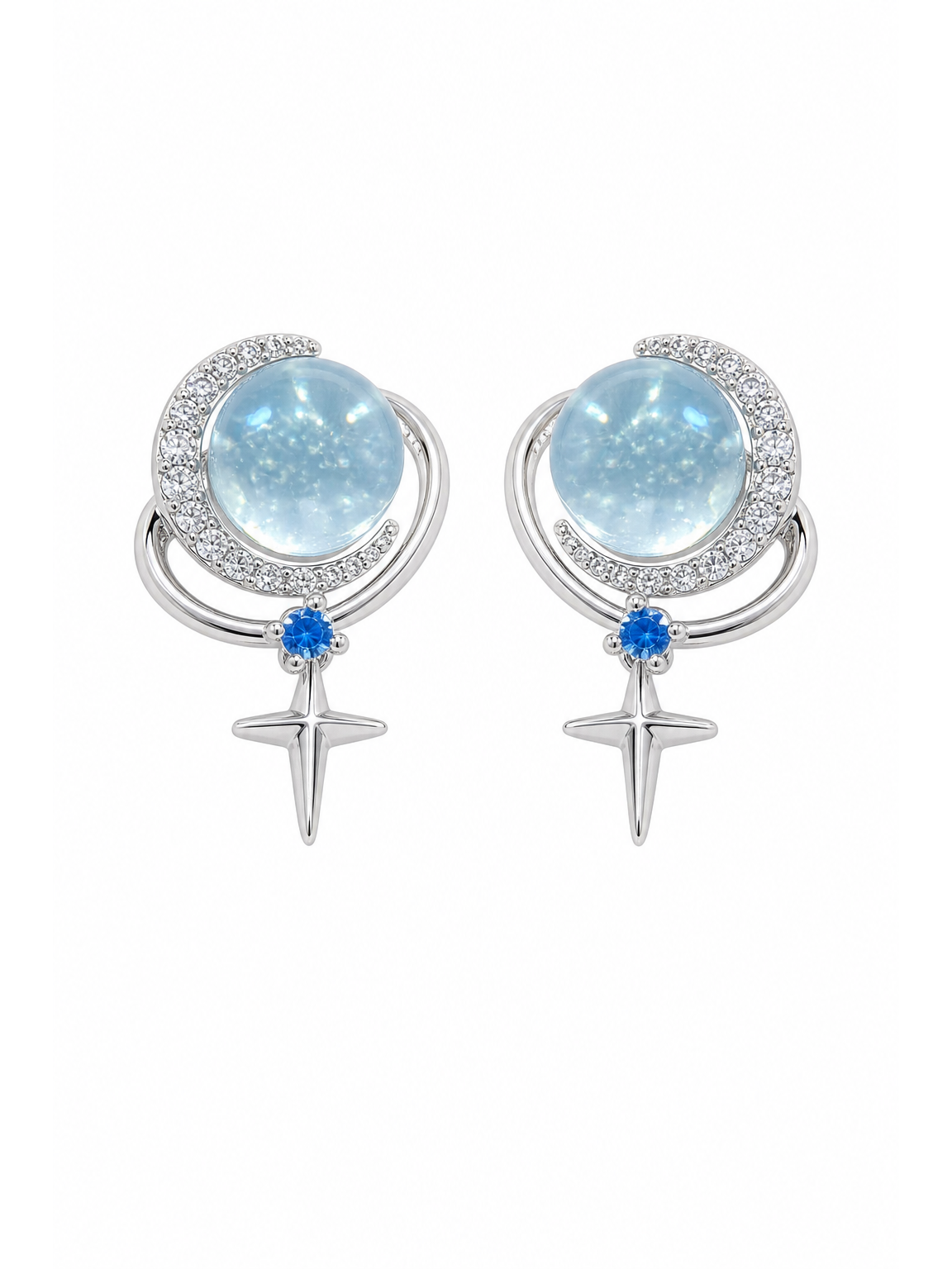Plated Blue Moon And Star Rhodium with Sterling Silver Posts Earring 1