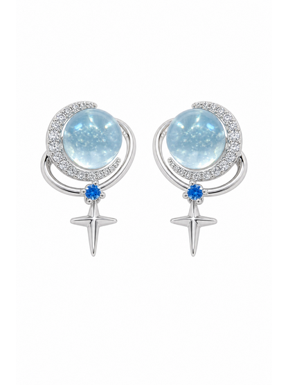 Plated Blue Moon And Star Rhodium with Sterling Silver Posts Earring 1