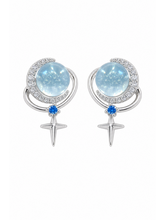 Plated Blue Moon And Star Rhodium with Sterling Silver Posts Earring 1