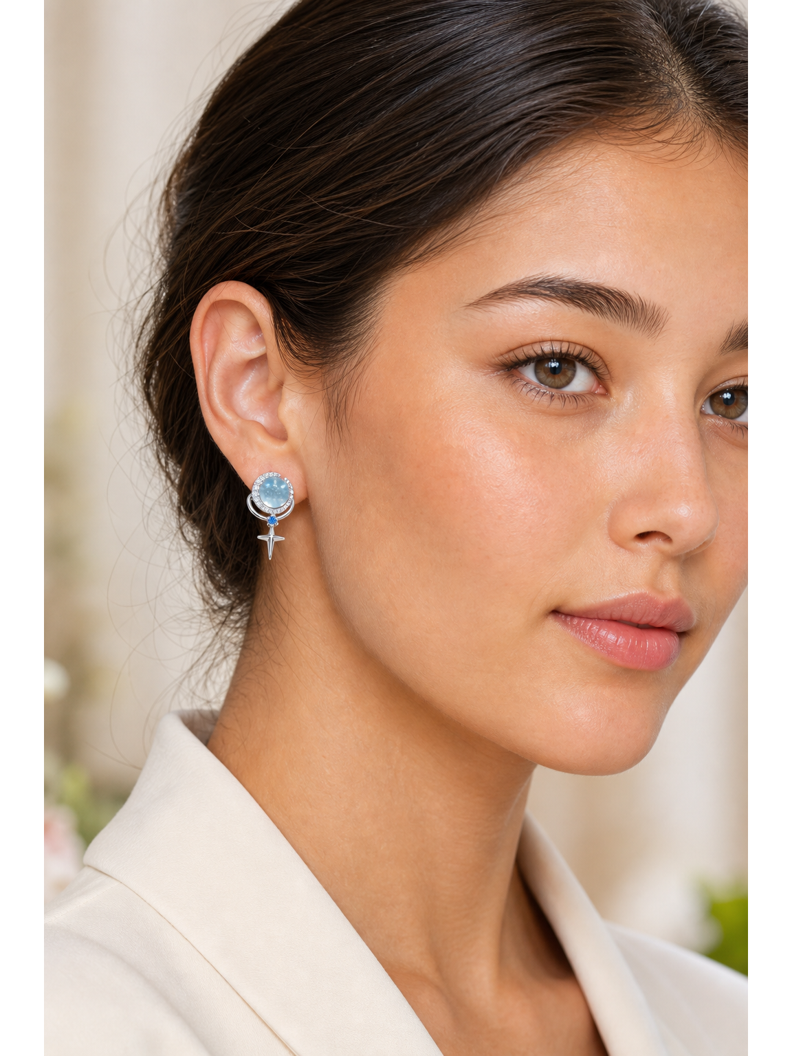 Plated Blue Moon And Star Rhodium with Sterling Silver Posts Earring 3