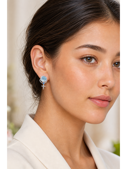 Plated Blue Moon And Star Rhodium with Sterling Silver Posts Earring 3