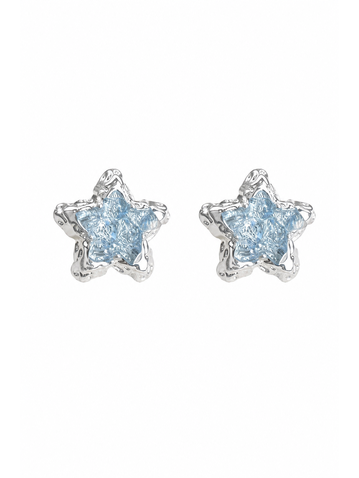 Plated Blue Zircon Star Rhodium with Sterling Silver Posts Earring 1