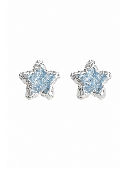 Plated Blue Zircon Star Rhodium with Sterling Silver Posts Earring 1