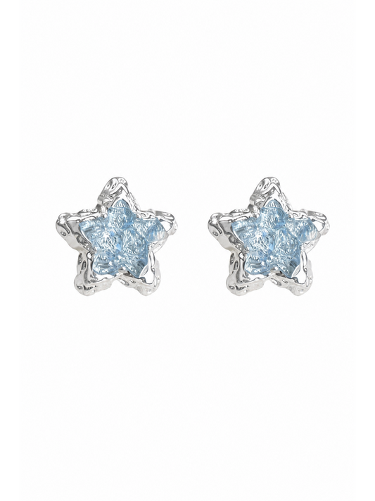 Plated Blue Zircon Star Rhodium with Sterling Silver Posts Earring 1