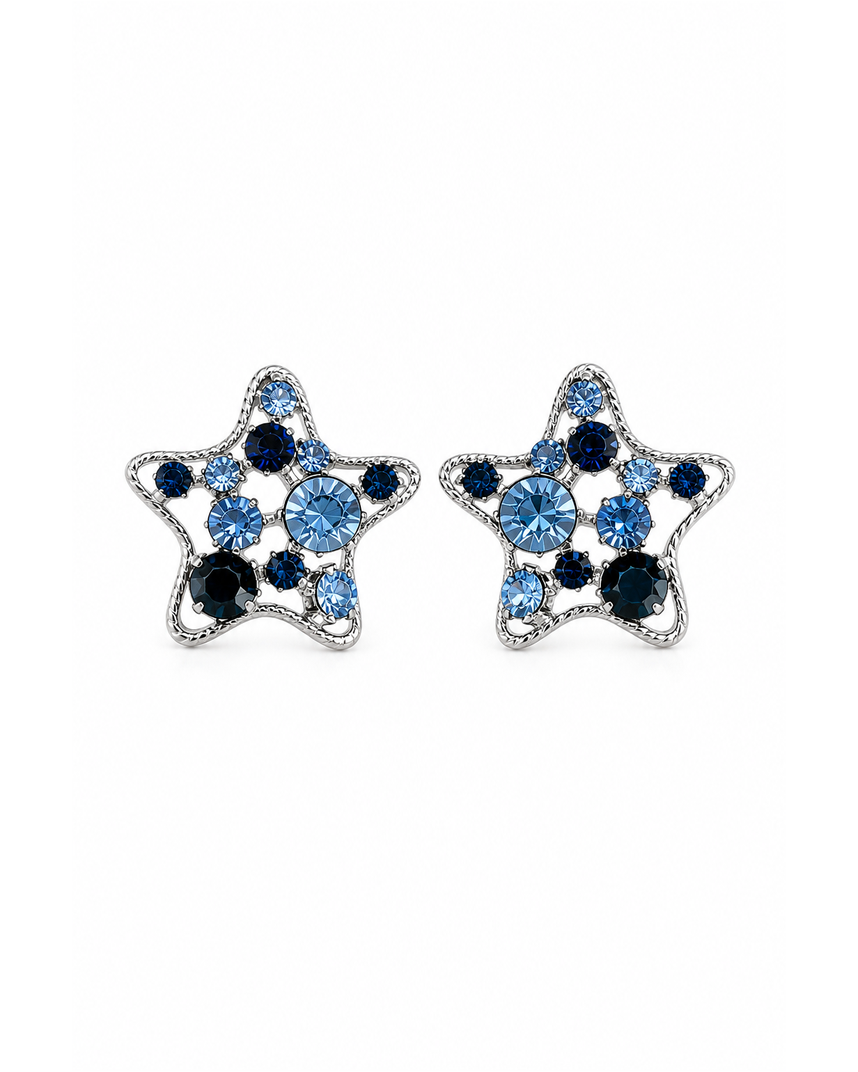 Plated Blue Zircon Star Rhodium with Sterling Silver Posts Earring 1