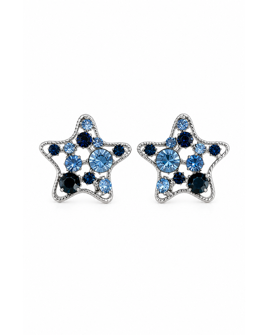 Plated Blue Zircon Star Rhodium with Sterling Silver Posts Earring 1