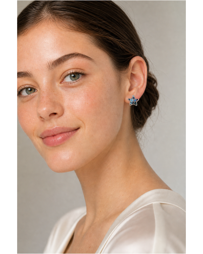 Plated Blue Zircon Star Rhodium with Sterling Silver Posts Earring 3