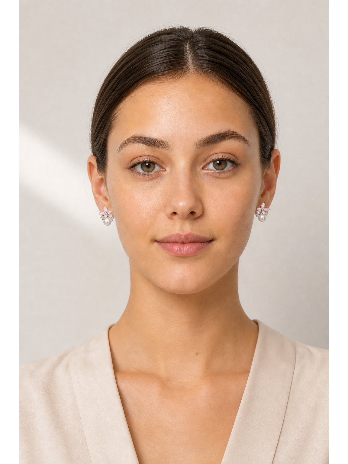 Plated Butterfly Pearl With Colorful Zircon Rhodium with Sterling Silver Posts Earring 2