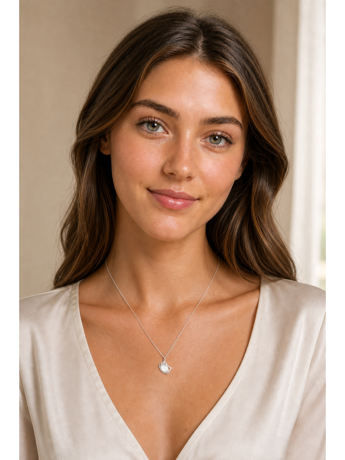 Rhodium Plated Cat Pendant Necklace with Zircon Accents 2