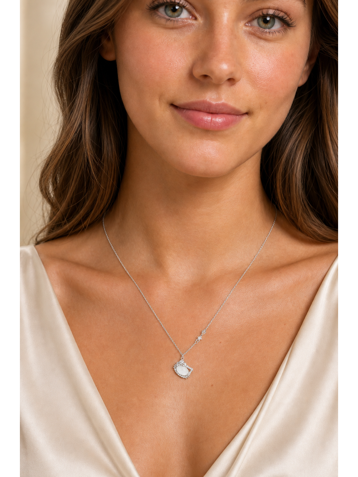 Rhodium Plated Cat Pendant Necklace with Zircon Accents 3