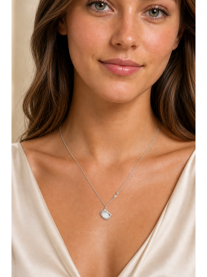 Rhodium Plated Cat Pendant Necklace with Zircon Accents 3