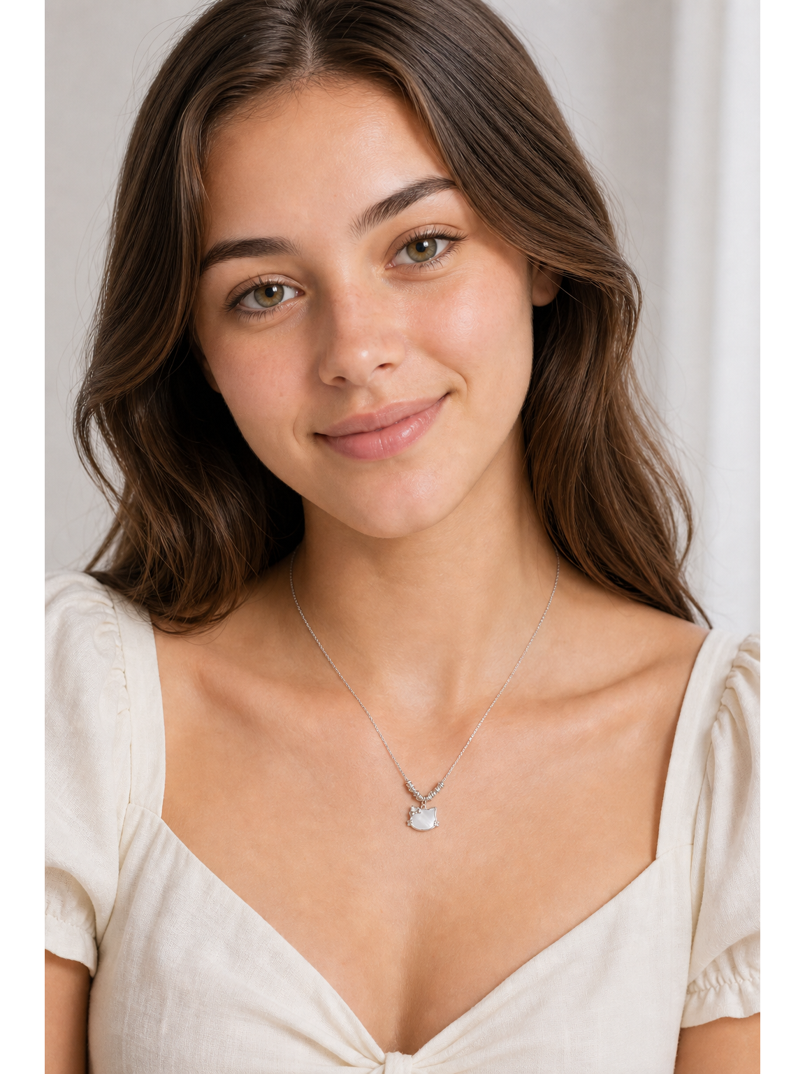 Rhodium Plated Cat Shell Pendant Necklace 2