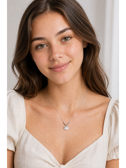 Rhodium Plated Cat Shell Pendant Necklace 2