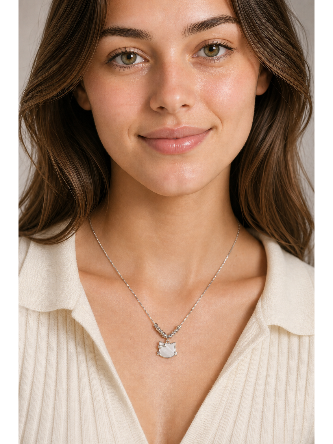 Rhodium Plated Cat Shell Pendant Necklace 3
