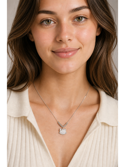 Rhodium Plated Cat Shell Pendant Necklace 3