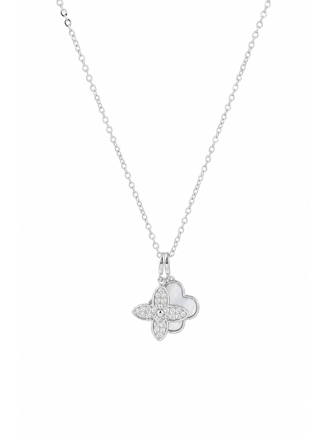 Rhodium Plated Clover Pendant Necklace 1