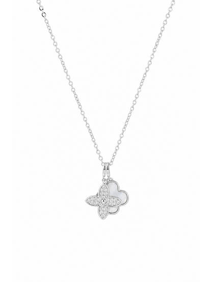 Rhodium Plated Clover Pendant Necklace 1