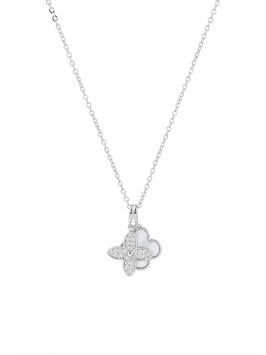Rhodium Plated Clover Pendant Necklace 1