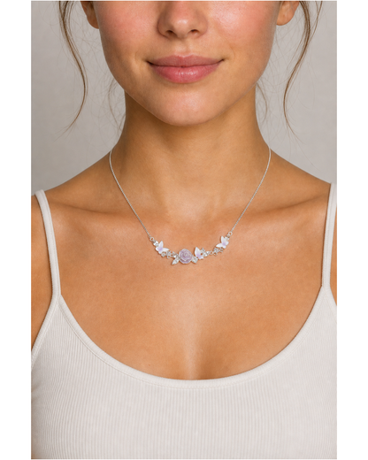 Rhodium Plated Enamel Butterfly Camellia Necklace 3