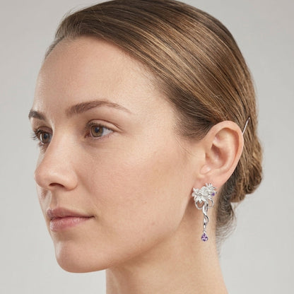 Floral Drop Rhodium Plated with Sterling Silver Posts Earring 4
