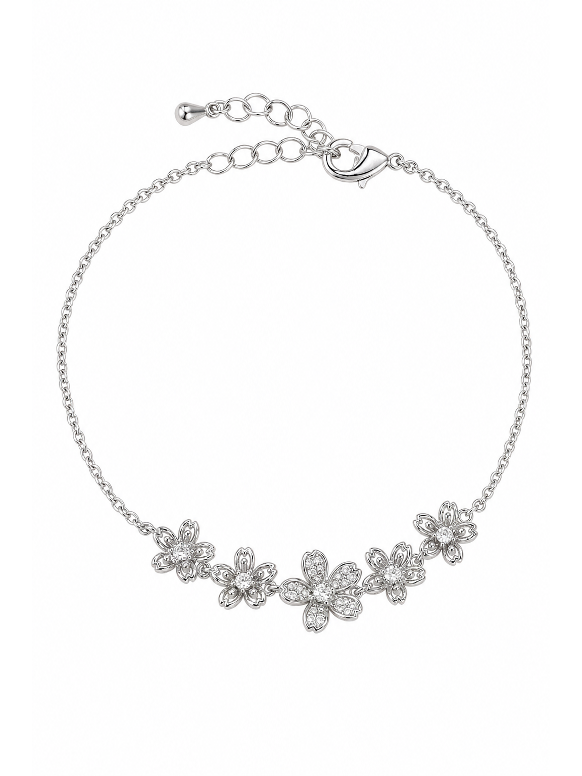 Rhodium Plated Floral Zircon Bracelet 1