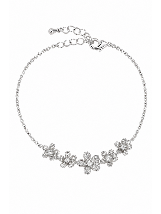 Rhodium Plated Floral Zircon Bracelet 1