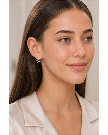 Plated Heart Cat & Pink Zircon Star Rhodium with Sterling Silver Posts Earring 3