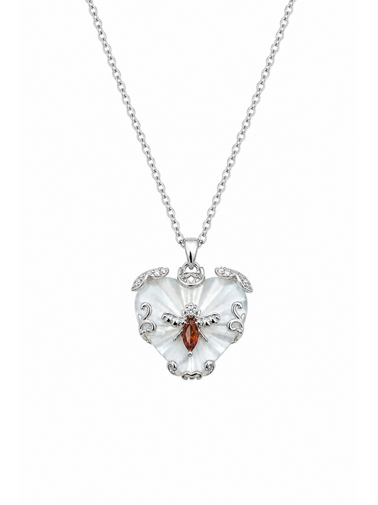 Rhodium Plated Heart Pendant Necklace with Amber Accent 1