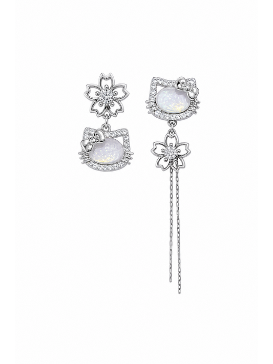 Plated Kitten Flower Dangle Rhodium with Sterling Silver Posts Earring 1
